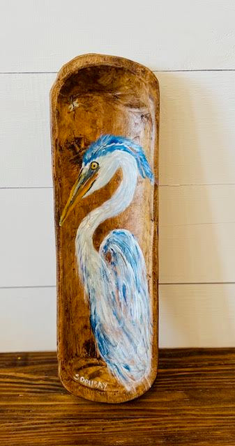 Small Painted Dough Bowl- Blue Heron