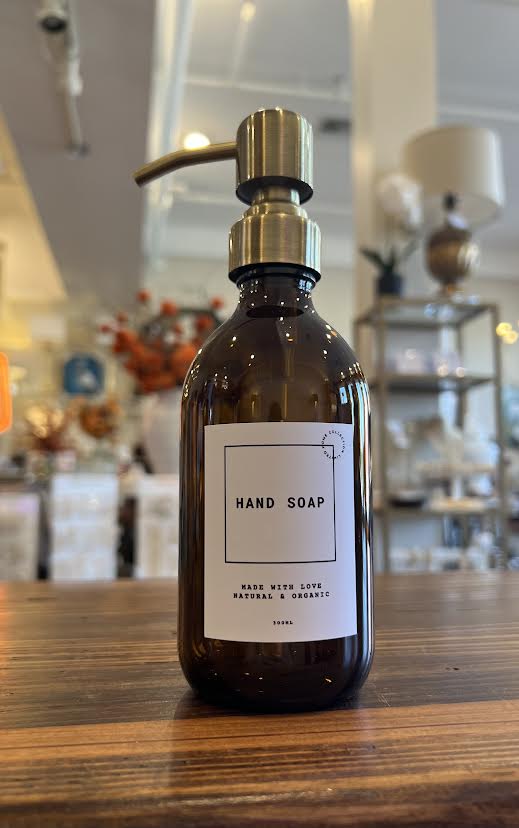 Glass Amber Hand Soap Bottle with Brass Pump 250mL