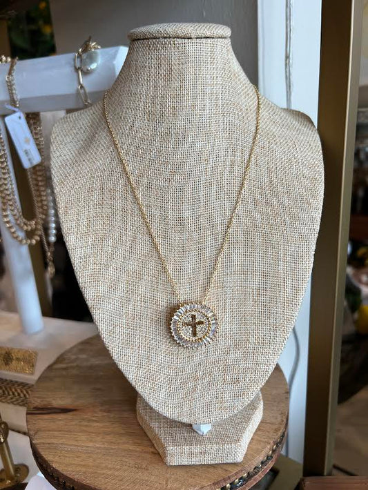 Round Cross Pendant Necklace