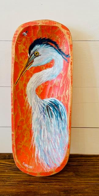 Medium Painted Dough Bowl - Blue Heron