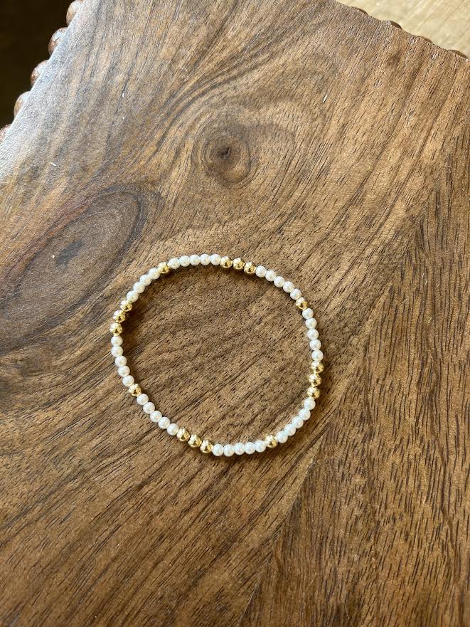 Worthy Pattern 3mm Bead Bracelet- Pearl