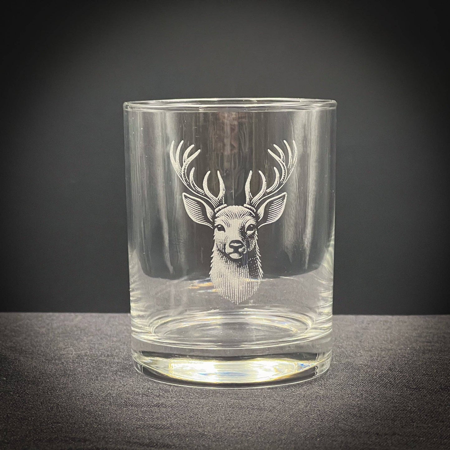 Stag Double Old Fashioned Glass - 14 oz Vintage Engraved Design