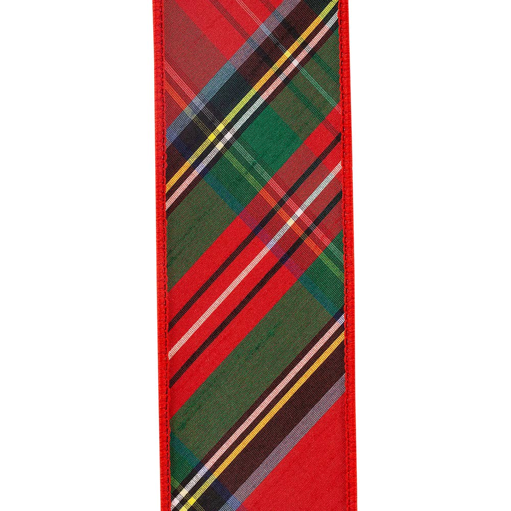 Plaid Dupioni Classic Diagonal, Red, 2-1/2 In, 5 Yards
