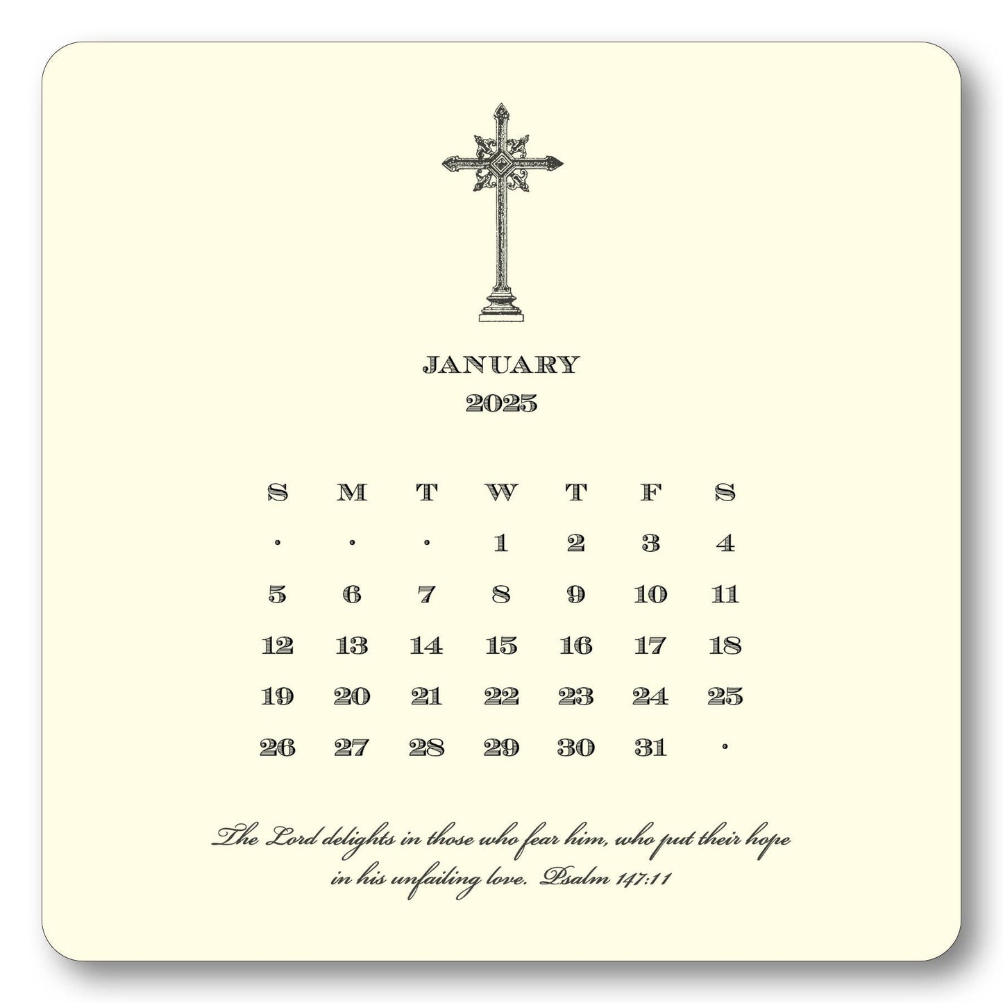 2025 Cross Calendar with Easel