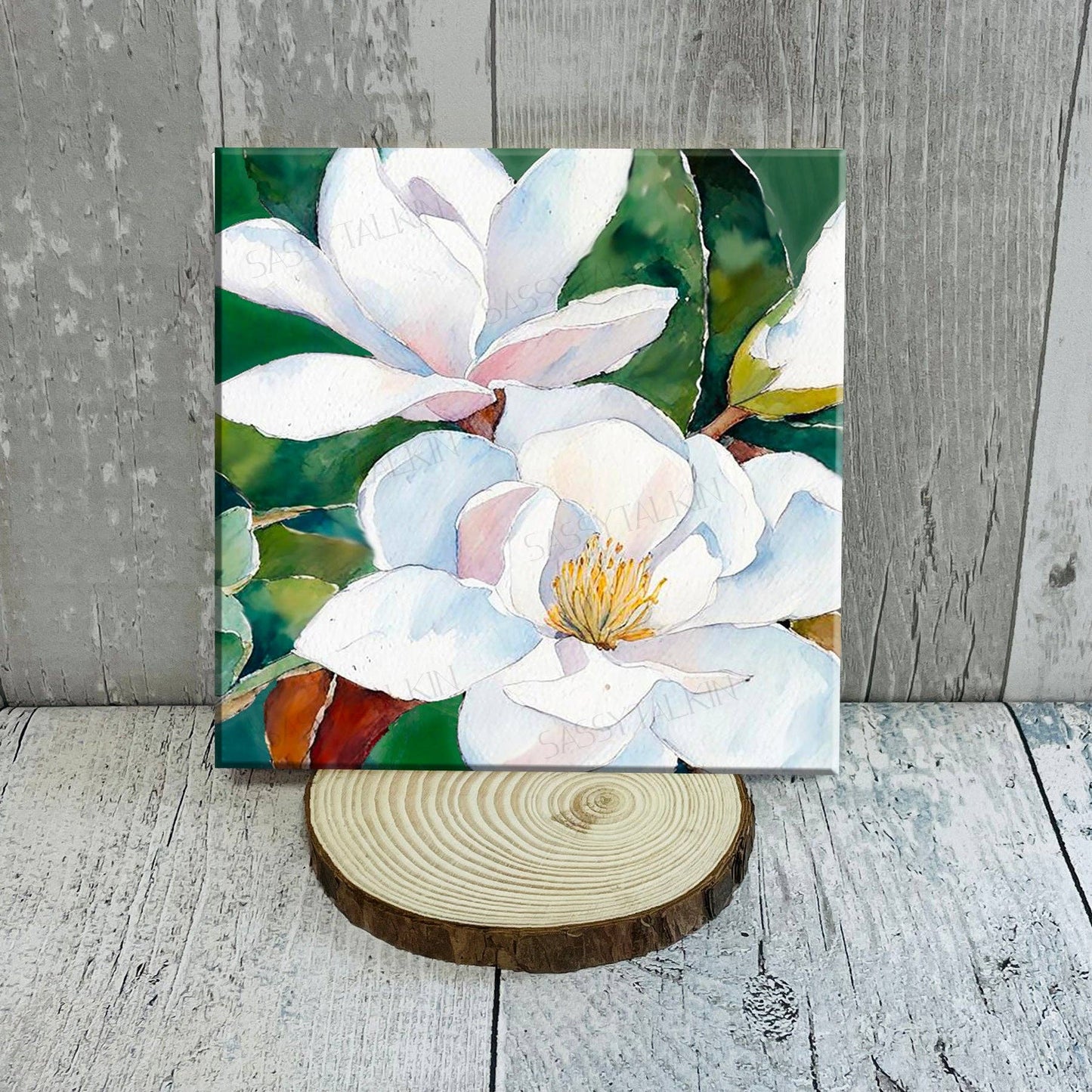 Louisiana, Artwork, Magnolia, Ceramic tile: 6"x6"