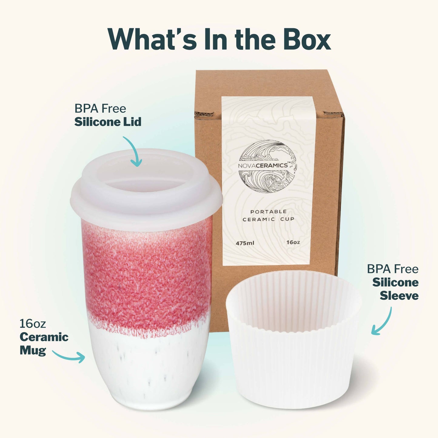 Coral Pink 16oz Ceramic Mug – (Includes Lid & Band)