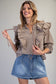 Gingham Print Ruffled Blouse in Mocha Brown