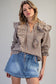 Gingham Print Ruffled Blouse in Mocha Brown
