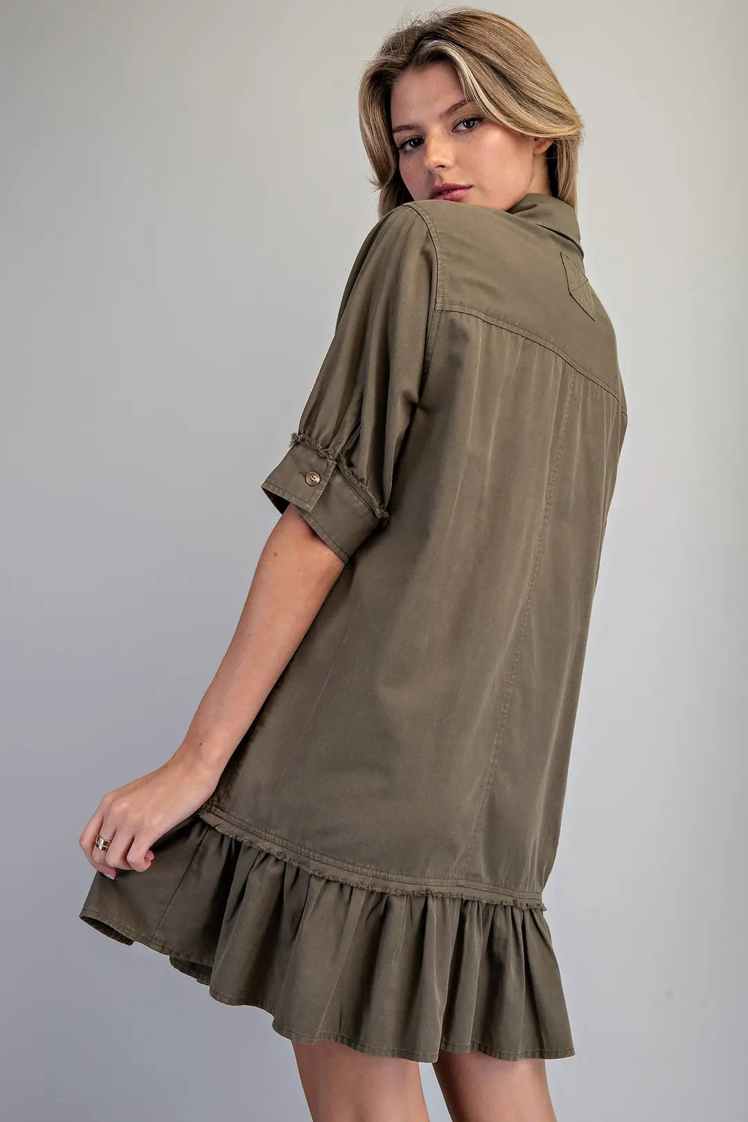 Button Down Mini Dress in Olive