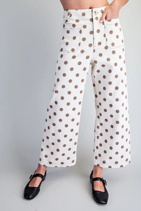 Polka Dot Printed Pants in Oatmeal