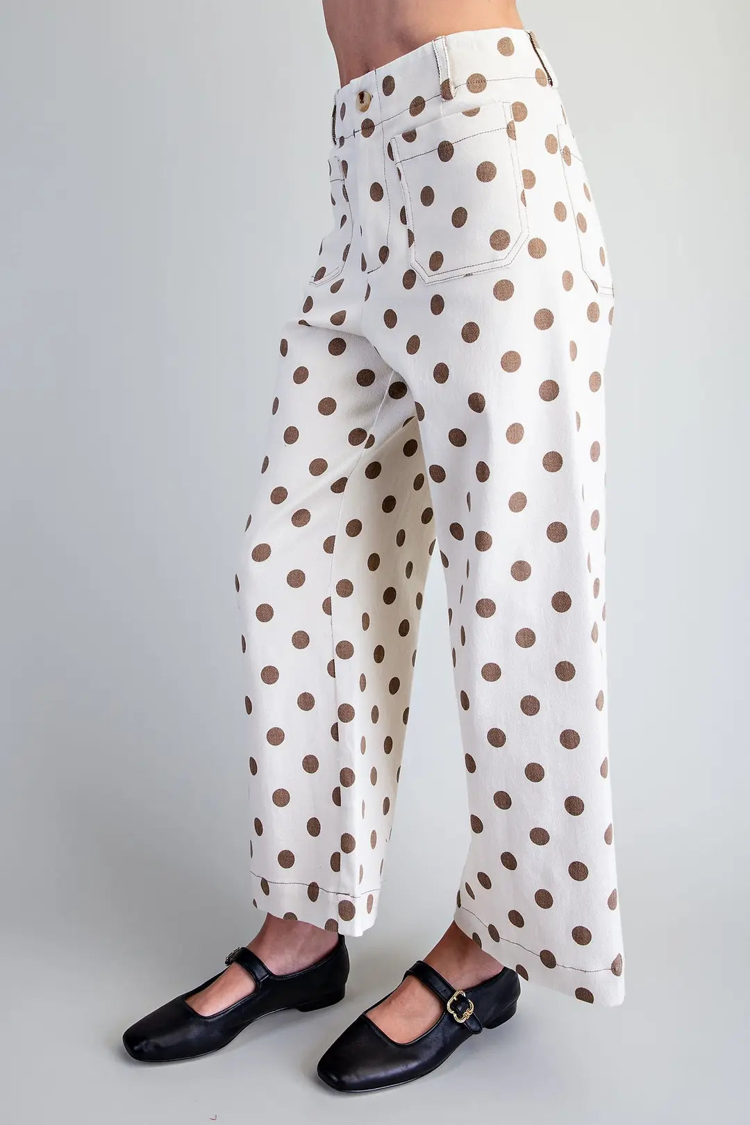 Polka Dot Printed Pants in Oatmeal