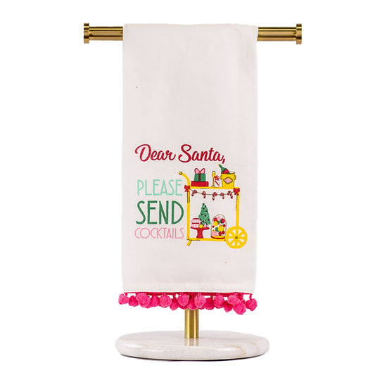 Santa Send Cocktails Pom Pom Hand Towel