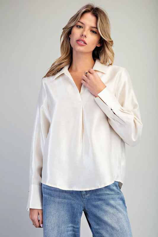 Shimmer Satin Blouse in Champagne