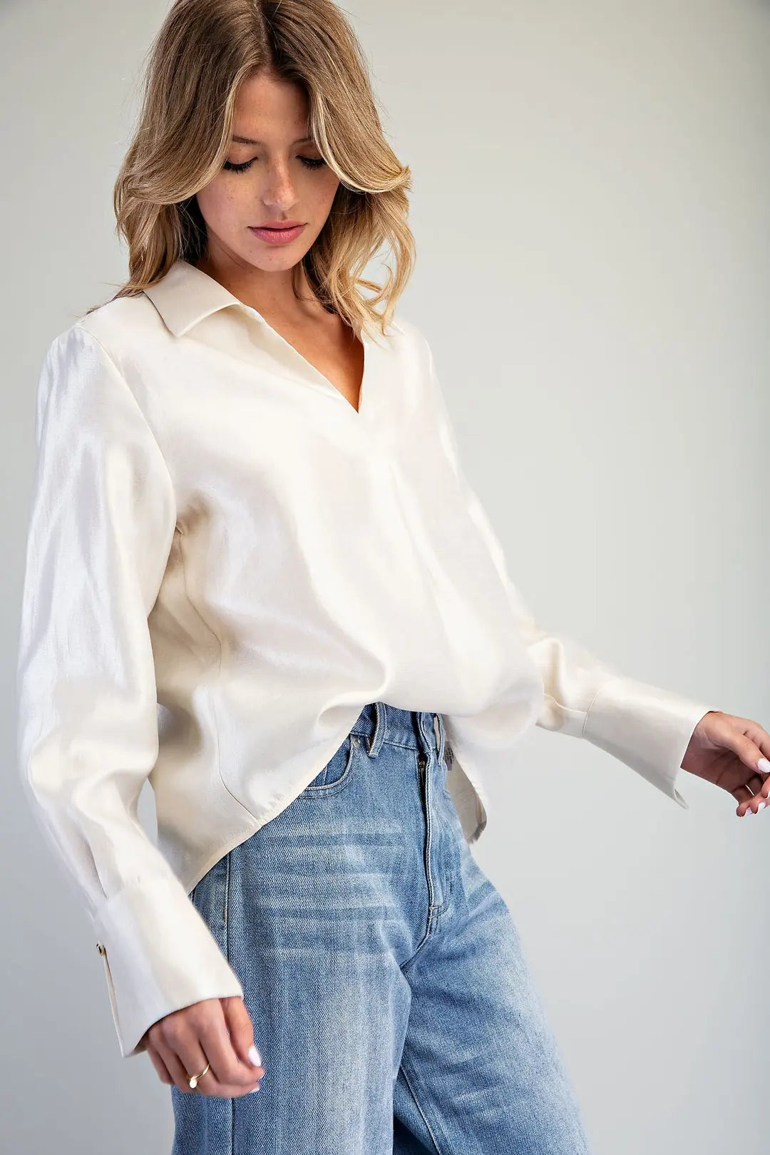 Shimmer Satin Blouse in Champagne
