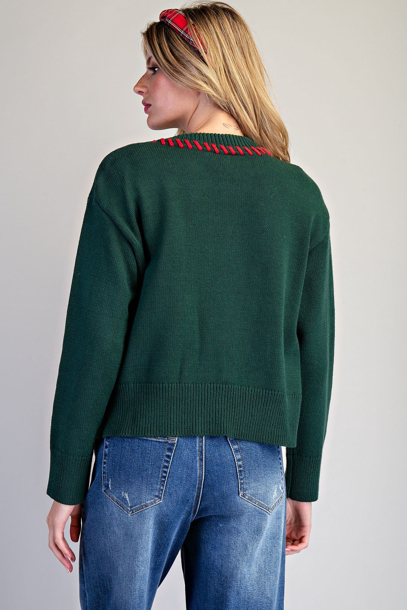 Candy Cane Heart Stitch Cardigan - Chirstmas Green