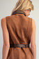Suede Contrast Trim Sleeveless Dress in Camel