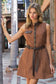 Suede Contrast Trim Sleeveless Dress in Camel