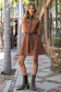 Suede Contrast Trim Sleeveless Dress in Camel