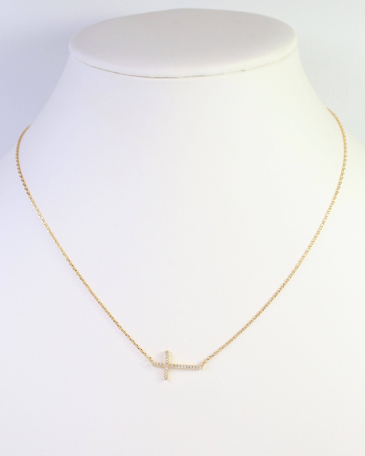 West Point CZ Side Cross Necklace Gold