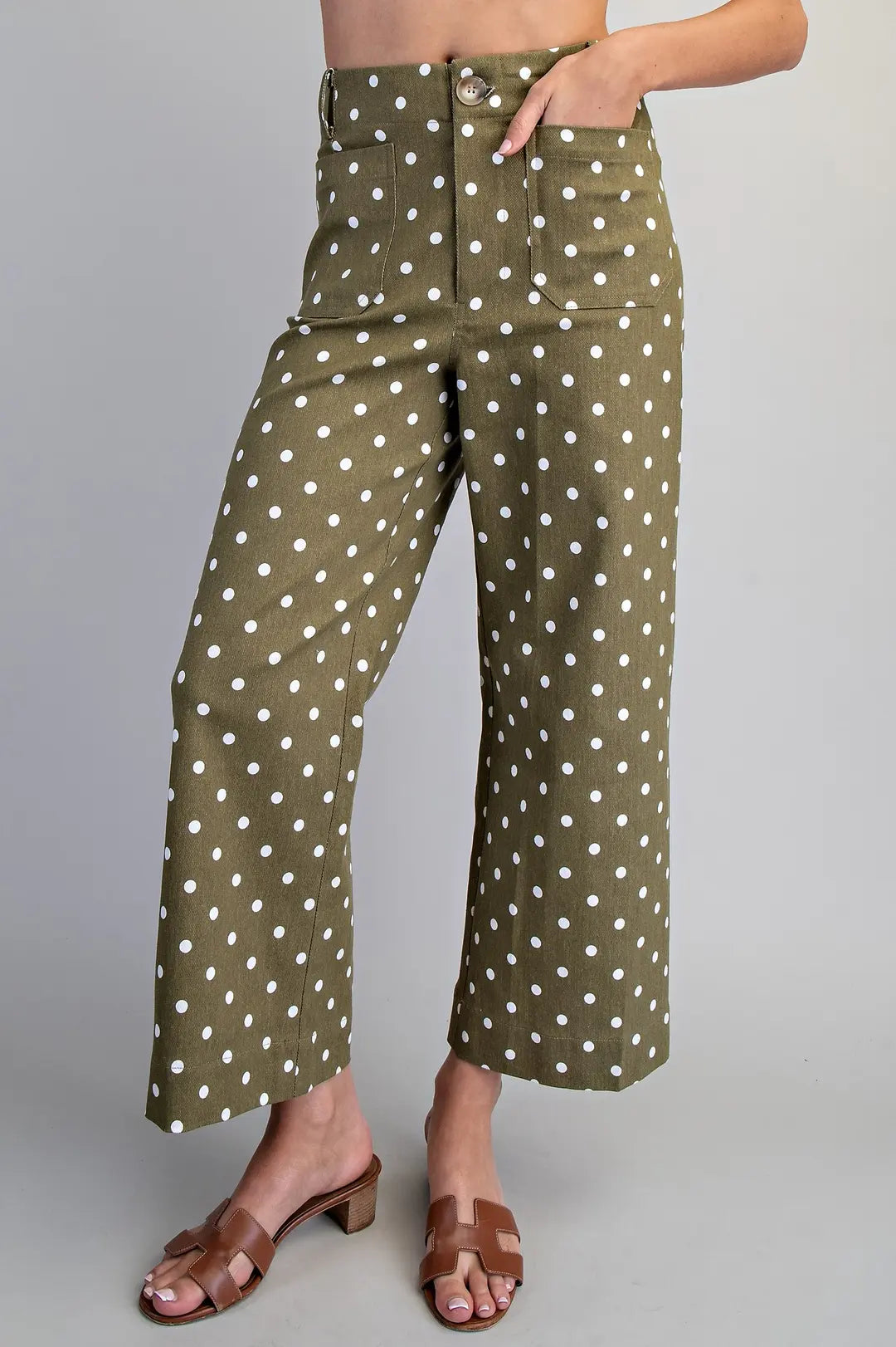 Polka Dot Straight Leg Pants in Ochre Olive