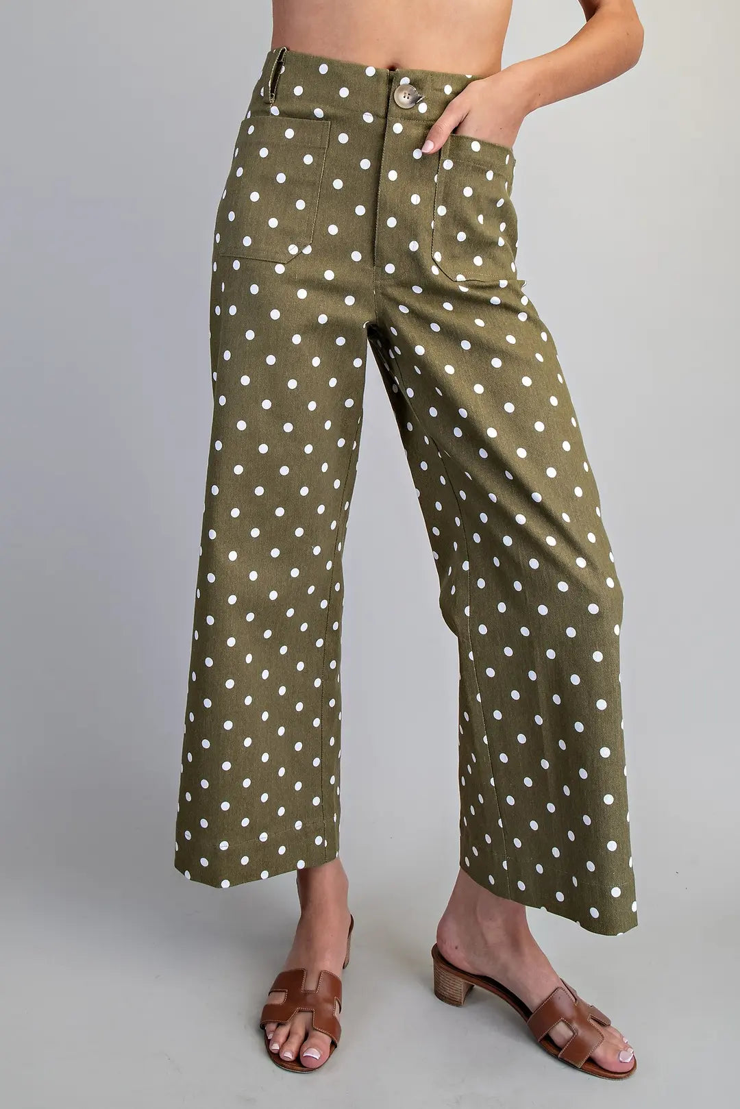 Polka Dot Straight Leg Pants in Ochre Olive