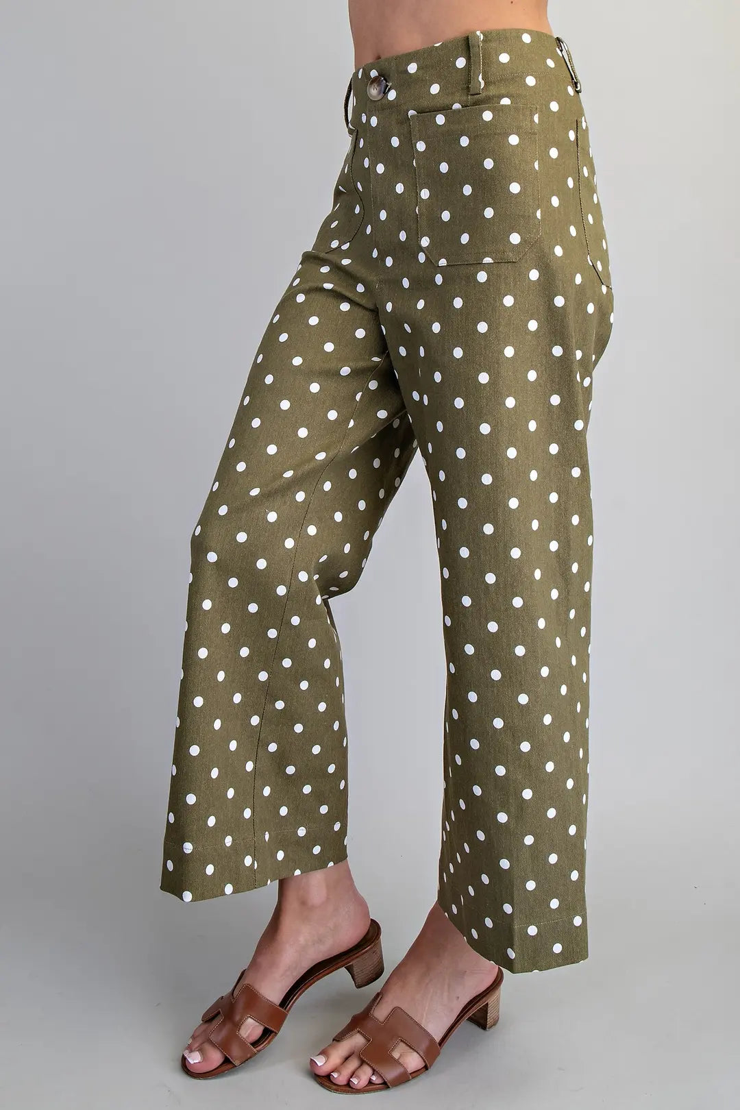 Polka Dot Straight Leg Pants in Ochre Olive