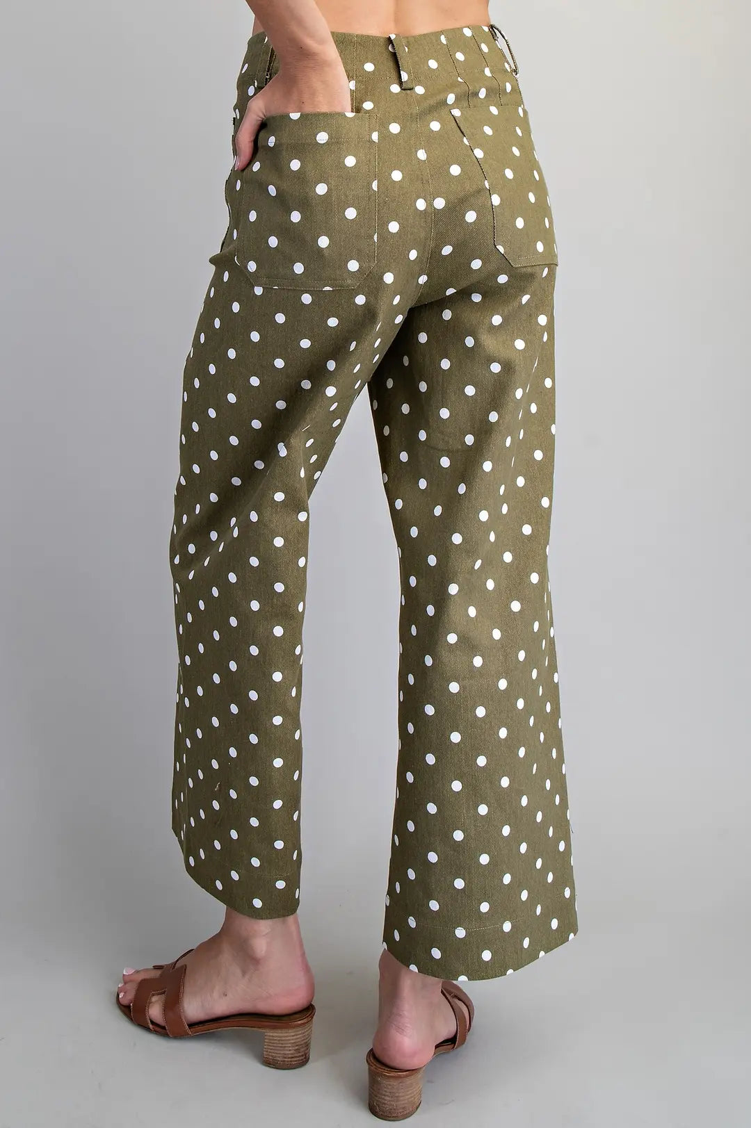 Polka Dot Straight Leg Pants in Ochre Olive