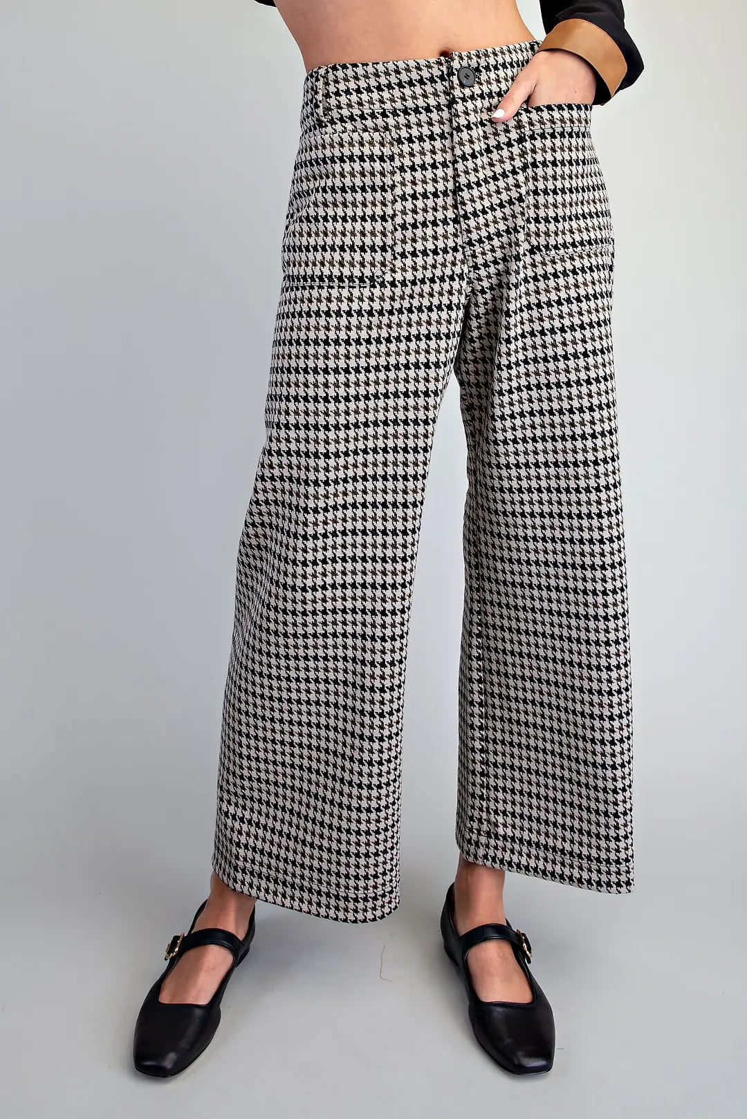 Houndstooth Printed Pants in Taupe