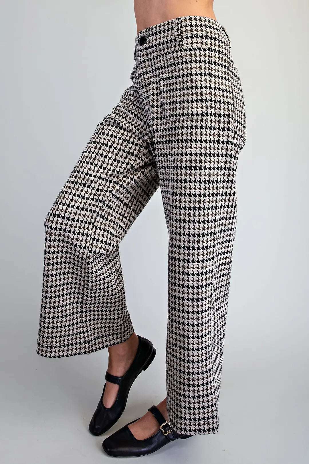 Houndstooth Printed Pants in Taupe