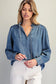 Mineral Washed Ruffle Tie Neck Blouse