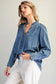 Mineral Washed Ruffle Tie Neck Blouse