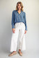 Mineral Washed Ruffle Tie Neck Blouse