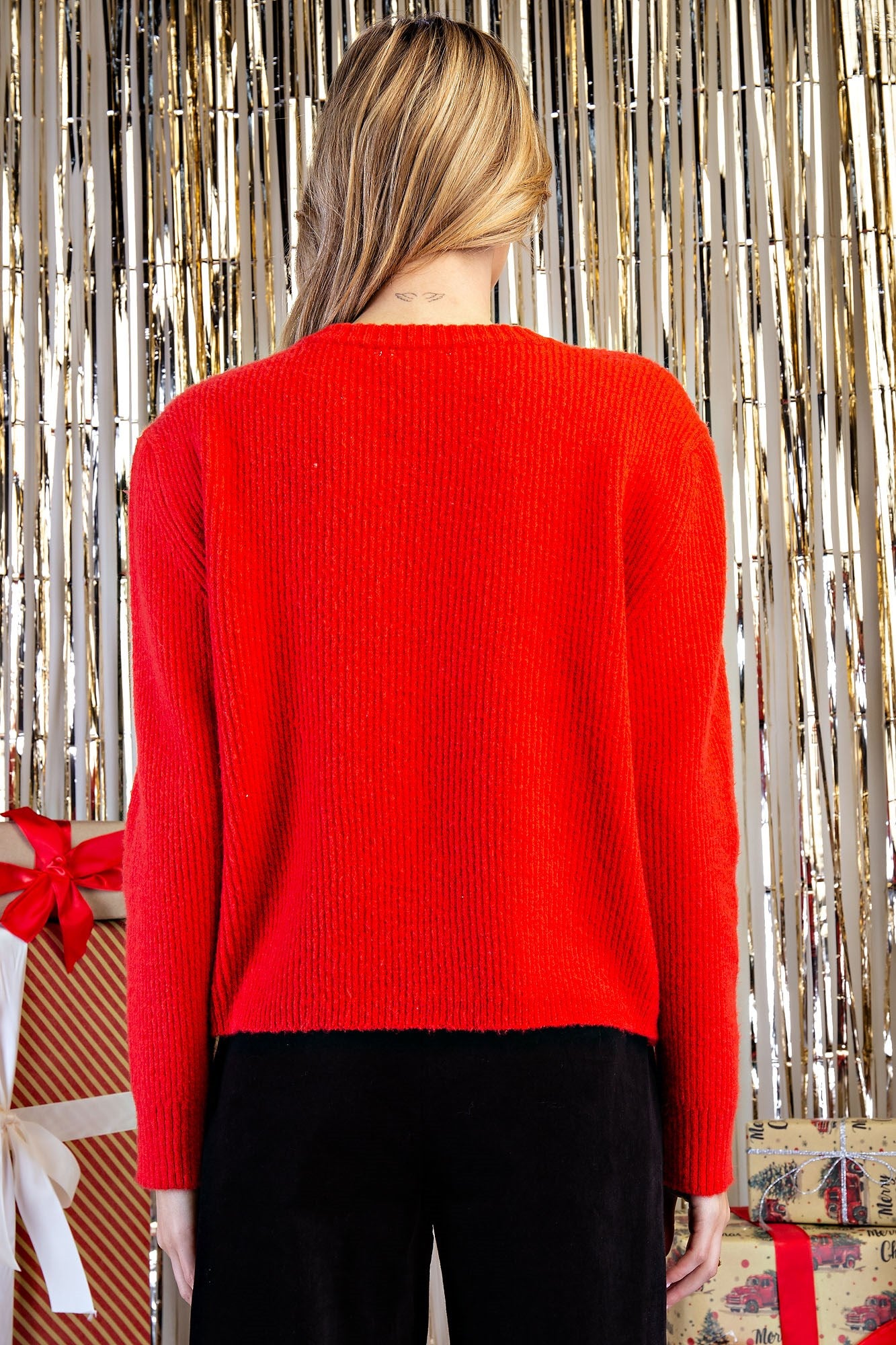 Rhinestone Bow Crew Neck Sweater