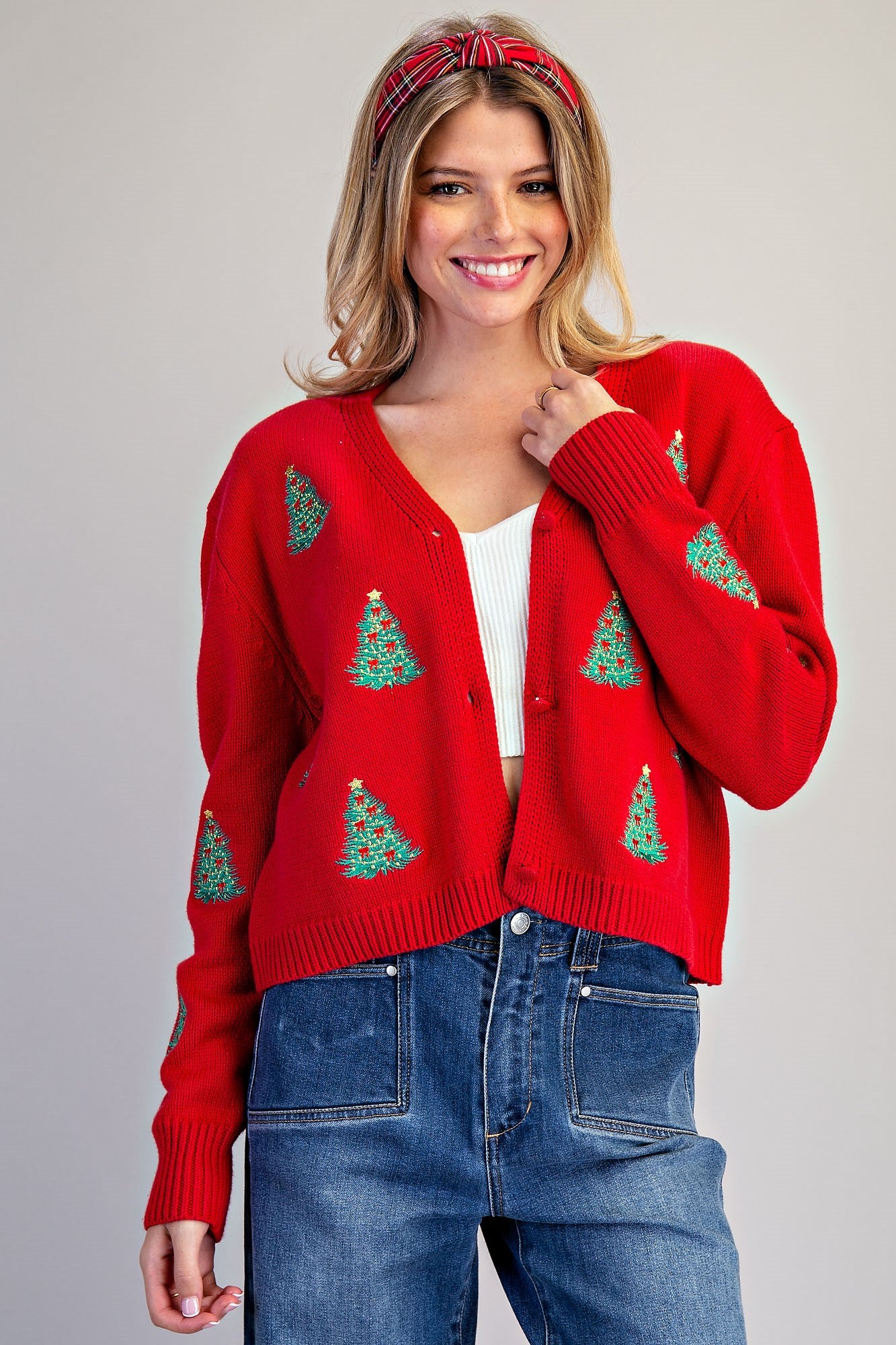Embroidered Christmas Tree Cardigan