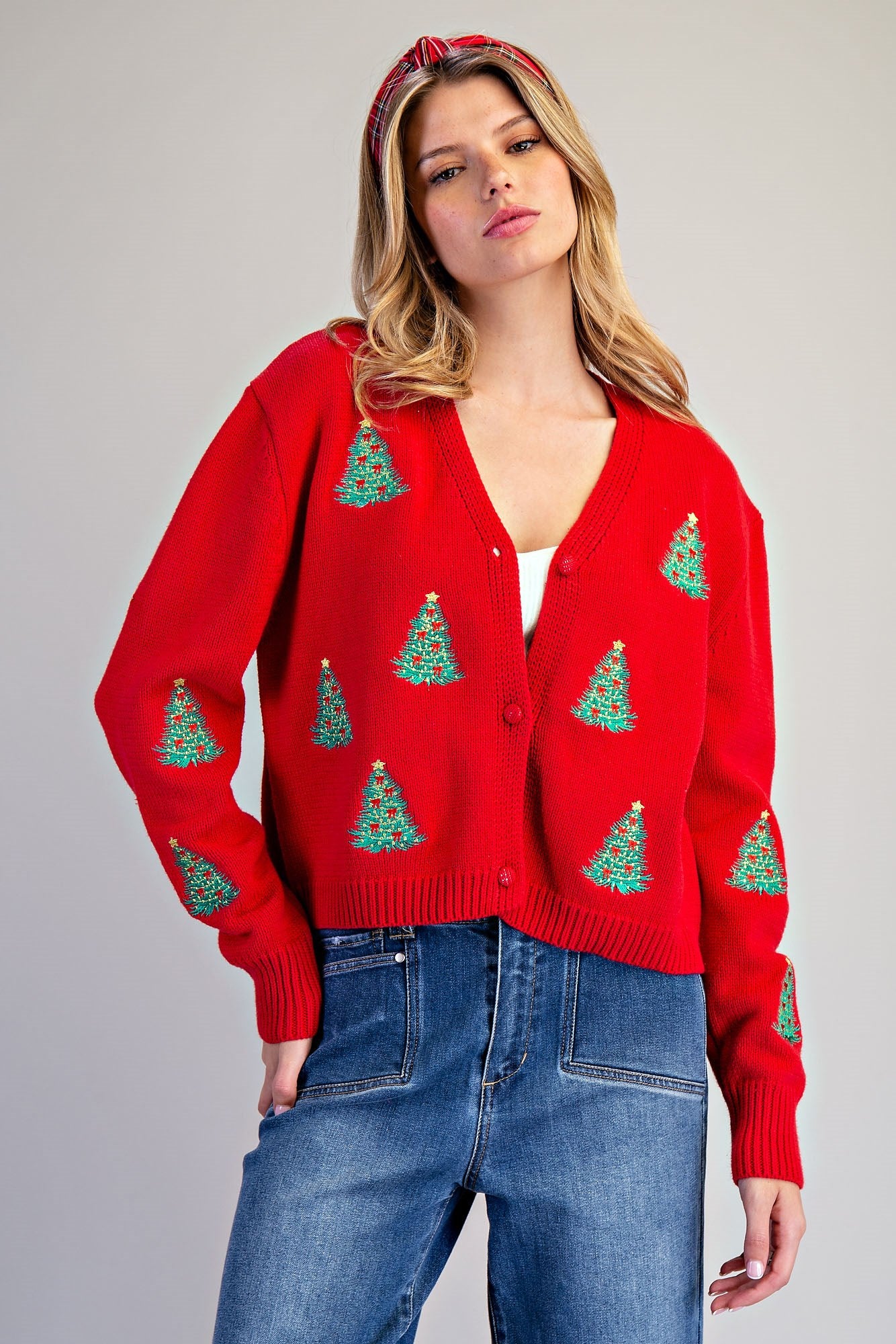 Embroidered Christmas Tree Cardigan