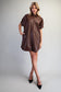 Pleather Mini Shirt Dress in Bark Brown