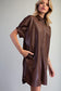Pleather Mini Shirt Dress in Bark Brown