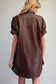 Pleather Mini Shirt Dress in Bark Brown