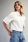 Pleather Button Down Shirt in Bone