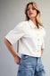 Pleather Button Down Shirt in Bone