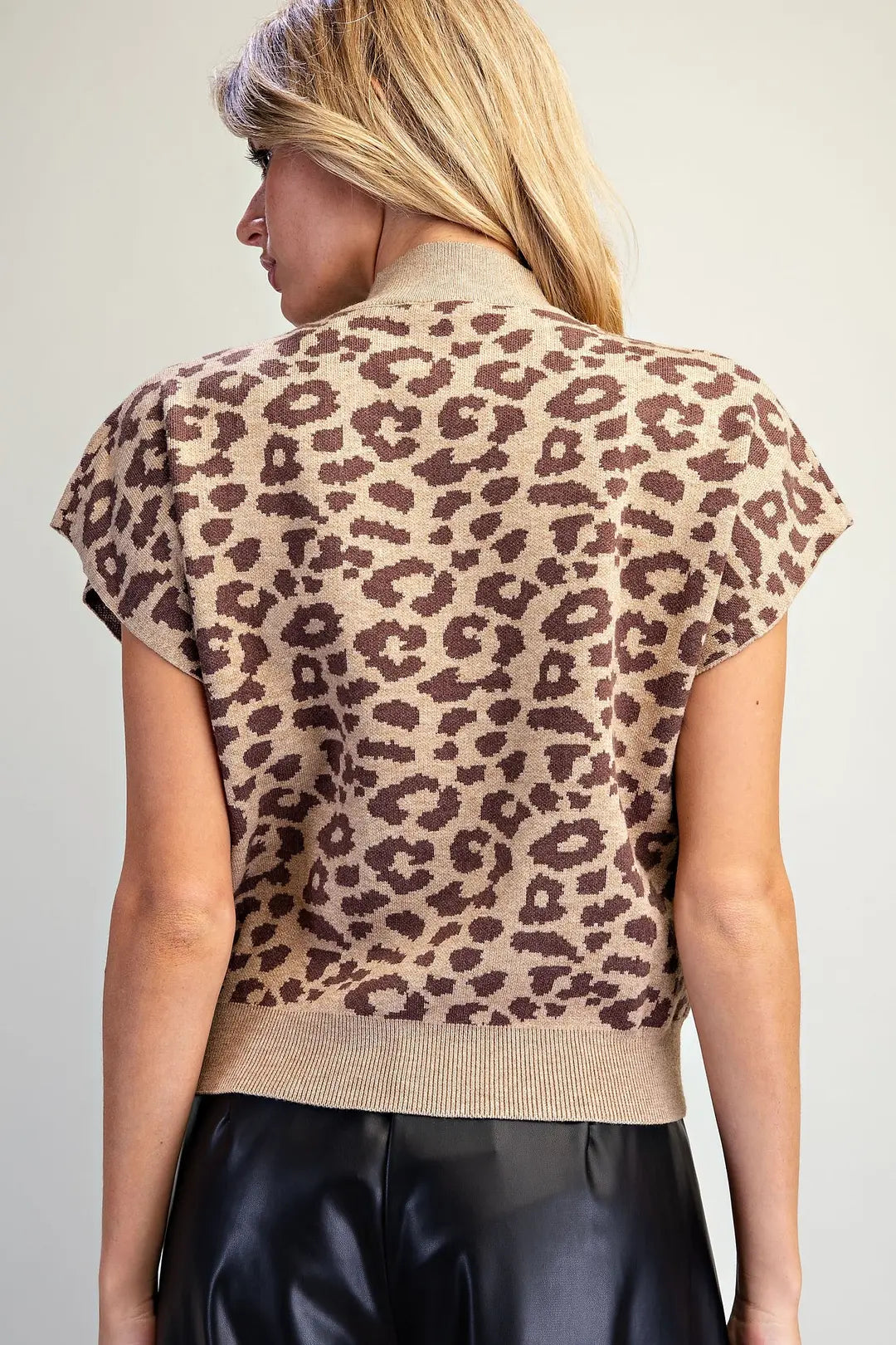Leopard Cap Sleeve Knit Top