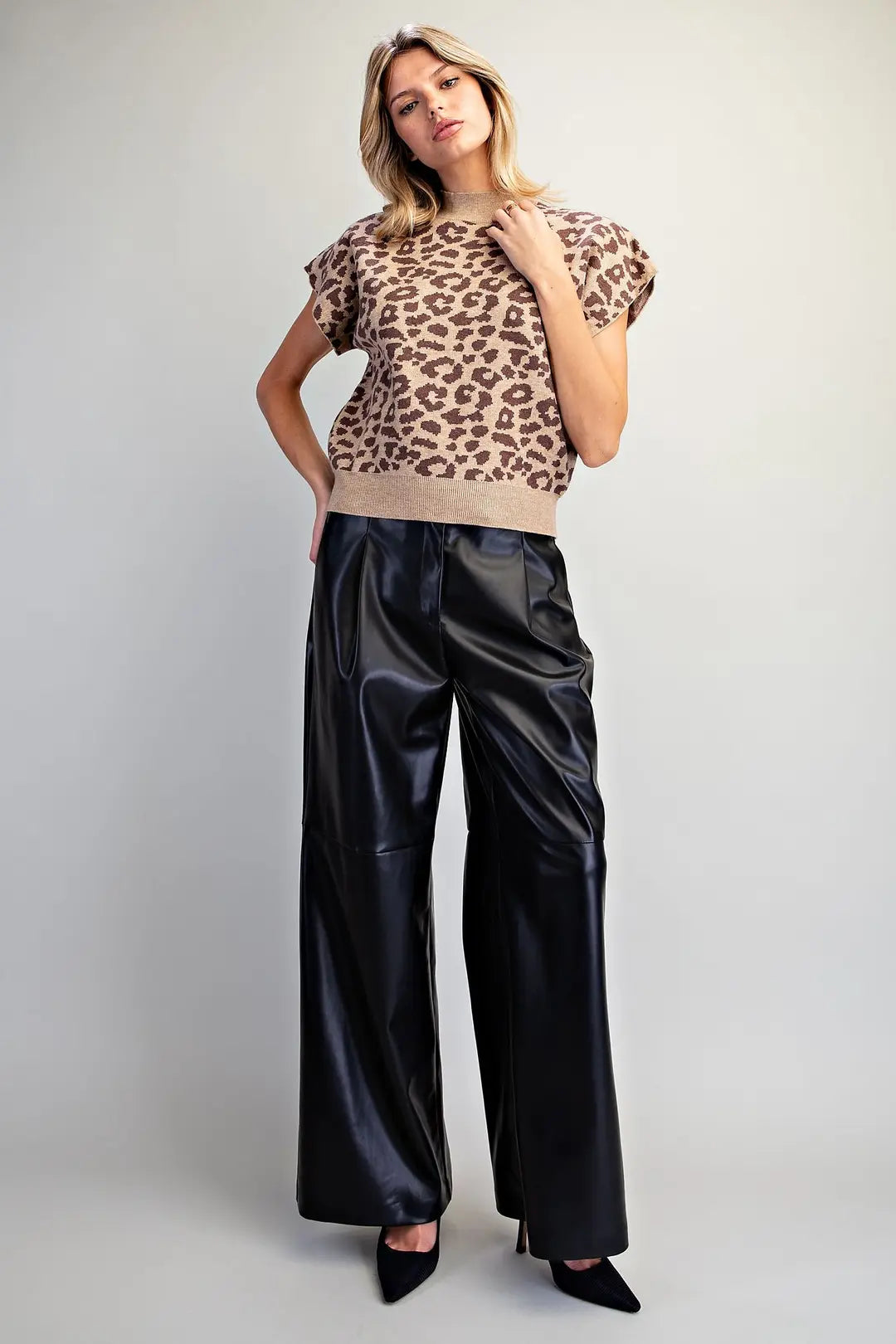 Leopard Cap Sleeve Knit Top