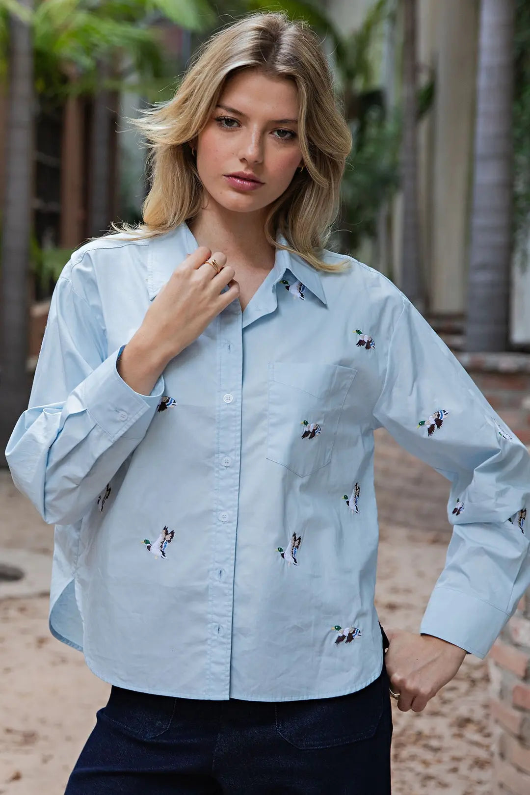 Embroidered Duck Button Down Shirt