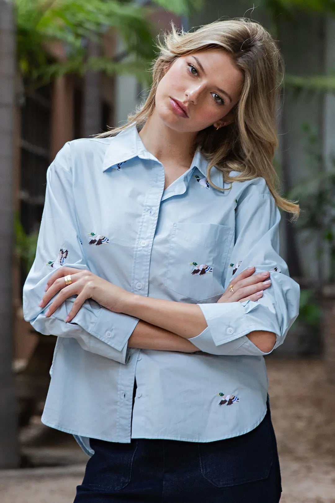 Embroidered Duck Button Down Shirt