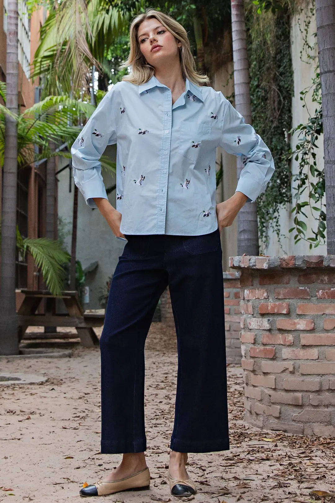 Embroidered Duck Button Down Shirt