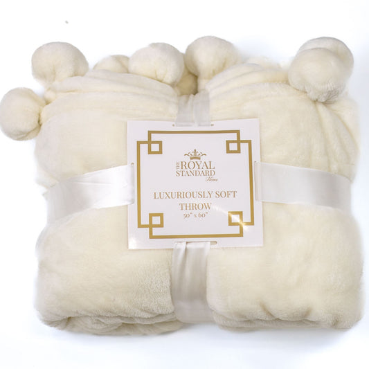 Cozy Pom Pom Throw in Soft White
