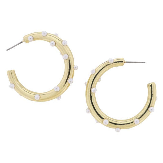 Gold Plated Hoop Earring w/White Pearls