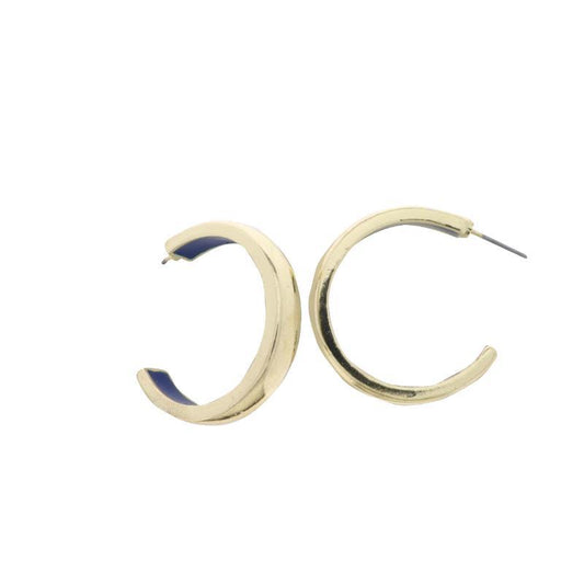 Gold Hoop Earring w/Navy Enamel Inside