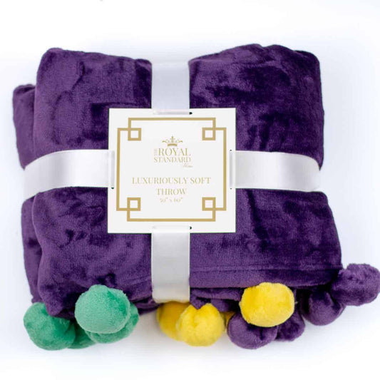Cozy Pom Pom Throw   Purple/Green/Yellow   50x60