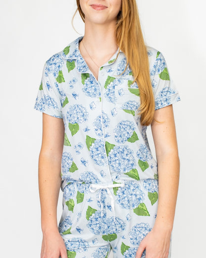 Hydrangea Short Sleeve Button Up Sleep Shirt w/Shorts